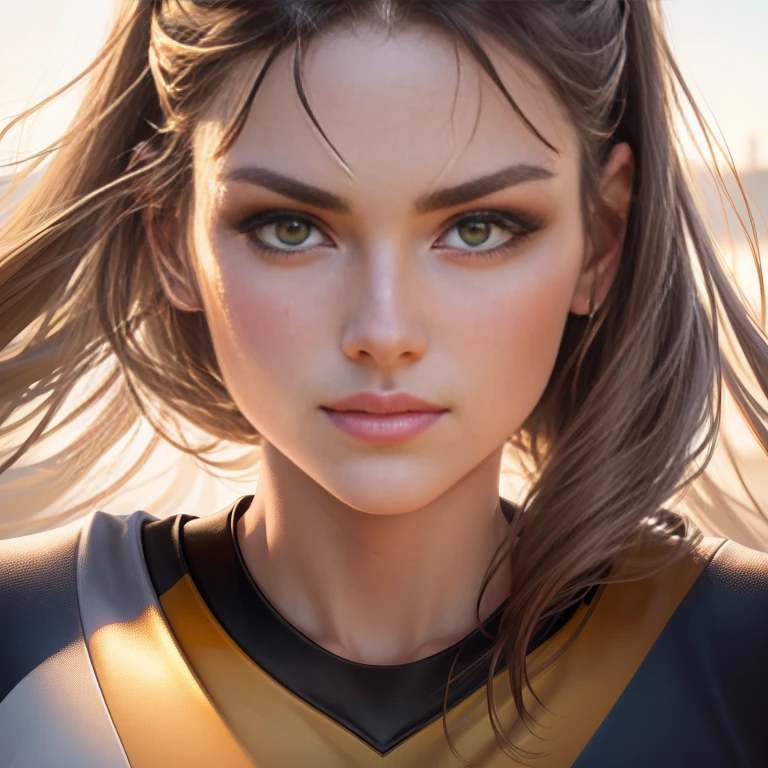 Volleyball players Beauties, face illuminated by bright light, face full of confidence and concentration, The perfect female face of the goddess, Деталь 8k, photo realistic style, sharp-focus, Professional lighting, colorful details, The painting is built according to the rule of the golden ratio