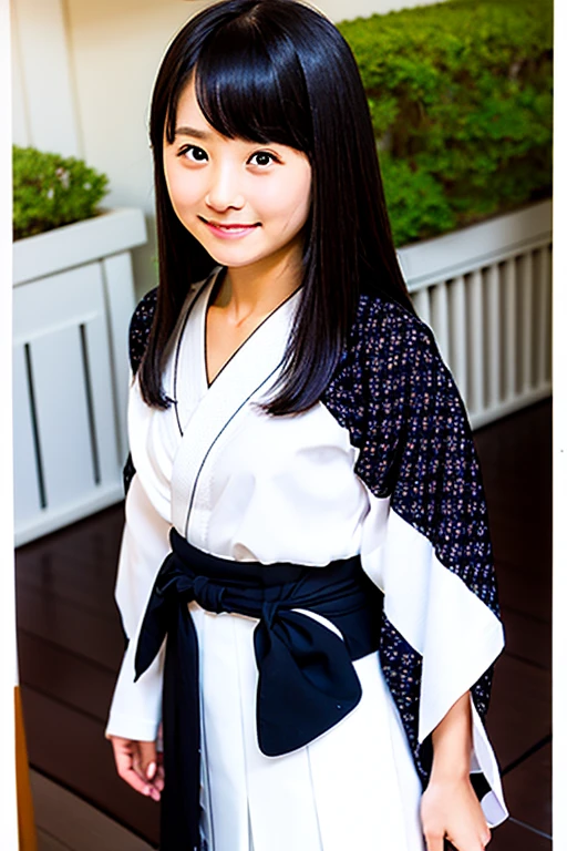 with long black hair wearing a white kimono and black hakama