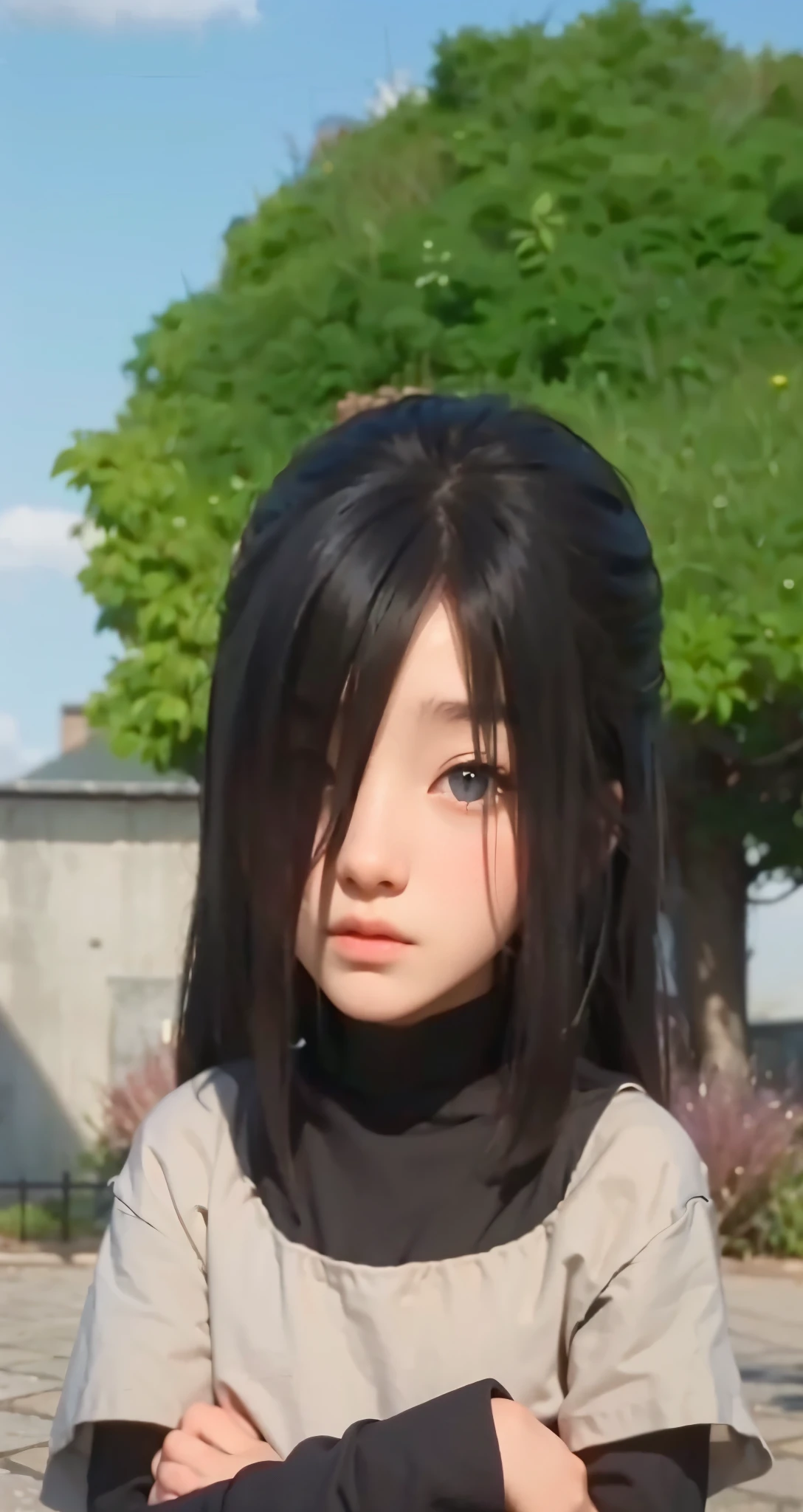 Real life adaption of this character , The beautiful face of a little boy, realistic same hair , (realistic same outfit), realistic background , realistic light, realistic shadow, realism, hyper realistic,(photorealistic:1.2), normal small eyes,