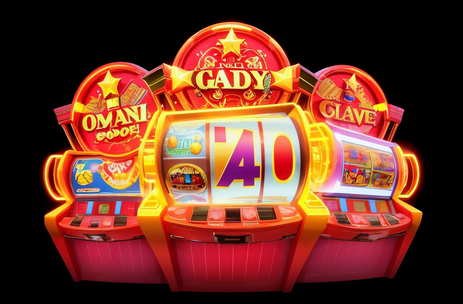 Close-up of three slot machines，There are 777 on it, Online casino logo, Fruit machine, 3D icons for mobile games, casino, background artwork, 3d game object, Everyone had a great time, 8k highly detailed ❤🔥 🔥 💀 🤖 🚀, Gaming, mobile game, Game illustration, arte de fundo, game assets, Beautiful images, concept-art, concept-art