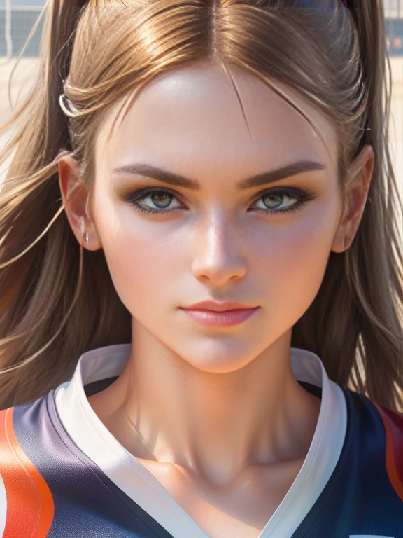 Volleyball players Beauties, face illuminated by bright light, face full of confidence and concentration, The perfect female face of the goddess, Деталь 8k, photo realistic style, sharp-focus, Professional lighting, colorful details, The painting is built according to the rule of the golden ratio
