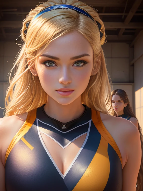Volleyball players Beauties, face illuminated by bright light, face full of confidence and concentration, The perfect female face of the goddess, Деталь 8k, higly detailed, Masterpiece quality, photo realistic style, sharp-focus, Professional lighting, colorful details, The painting is built according to the rule of the golden ratio