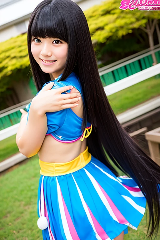 A junior high school girl with long black hair wearing a costume from Japanese mythology