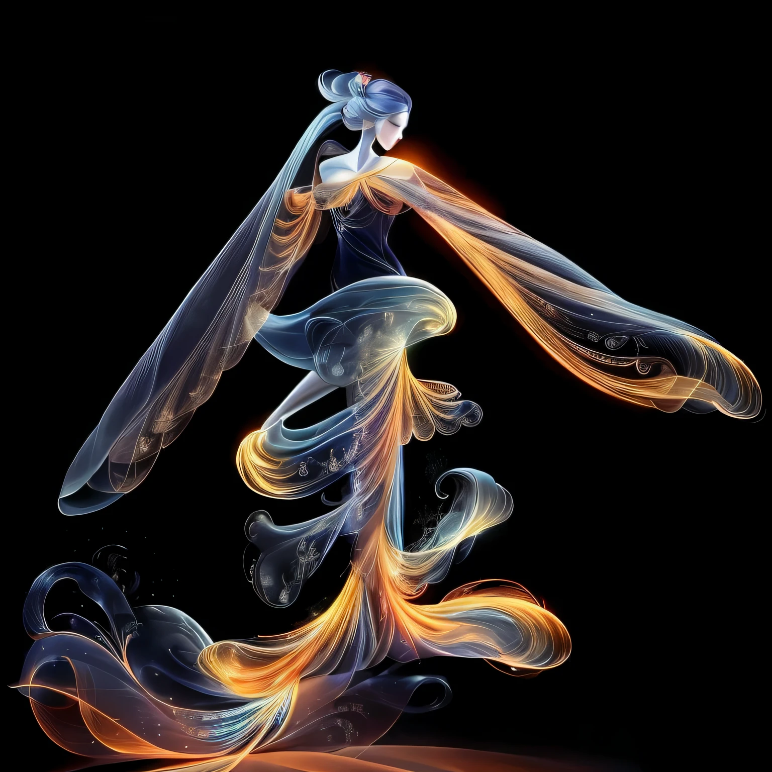 One wearing a flowing dress、Close-up of woman wearing long veil, beautiful digital art, Beautiful digital artwork, chinese ribbon dance, Very Beautiful Digital Art, beautiful gorgeous digital art, dancing gracefully, gorgeous digital art, Asian Woman Water Elemental, the butterfly goddess of fire, fine digital art, Amazing young ethereal figure, beautiful youth spirit, Flowing magic robes