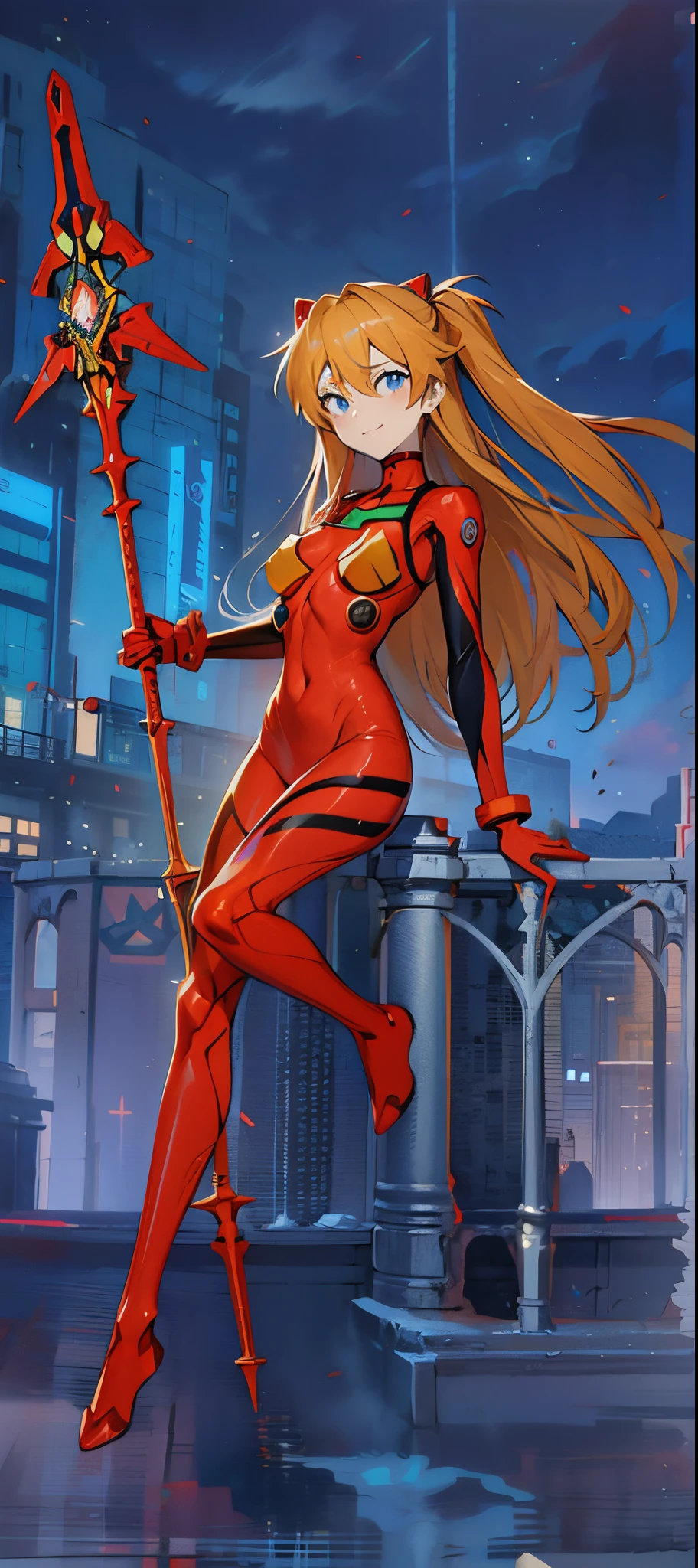 Anime girl in red holding red star and red staff, full body zenkai! Asuka set, asuka langley, Asuka Langley Suliu, Asuka Langley Thrawn, Asuka Langley Subaru, Portrait of Asuka Langley Soryu, Beautiful Asuka in Neon Genesis Evangelion, Asuka suit under clothes!, Birds in flight