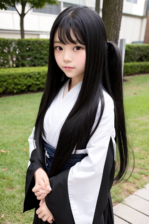 with long black hair wearing Japanese mythology costume