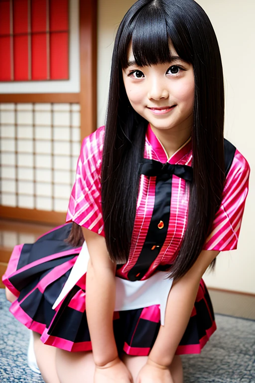 Elementary school girl with long black hair wearing Japanese mythology costume