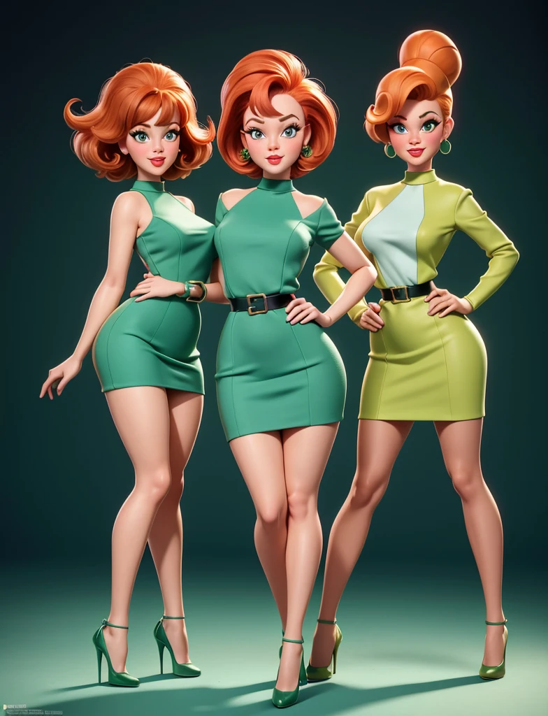 NSFW. Full body shot. Full frontal nude. Cute redhead woman in the style of 1960s Rankin Bass 3D animation, 1960s flip hair, full figure, wasp waist, wearing a green dress and matching high heels in Dr. Frankenstein's lab. 1960s 3D. [body stocking: 1.3] [corset: 1.3] [clothing: 1.3] [tights: 1.3] [swimsuit: 1.3] [costume: 1.3] [belt: 1.3] [pants: 1.3] [animals: 1.3] [pets: 1.3] [tattoos: 1.3] [shirt: 1.3] [blouse: 1.3] [underwear: 1.3] [bra: 1.3] [panties: 1.3]