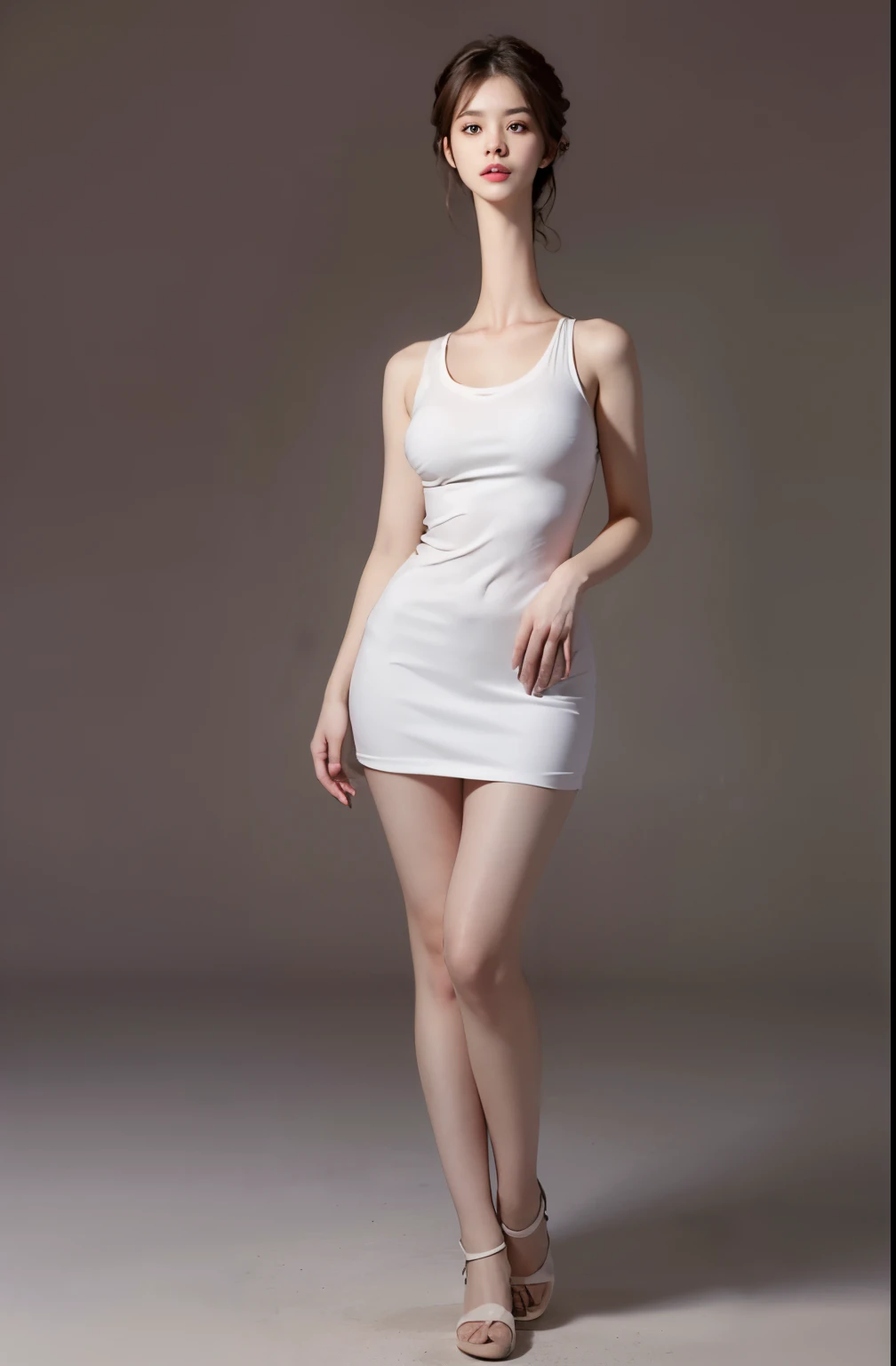 anorexia pictures, emaciated, Very slender female model in a white dress, Blonde hair, fully body photo, Incredibly slender body, very slender body, Emaciated body, Smallest waist ever, well-defined clavicle, well-defined hip bones, well-defined ribcage, extremely thin arms and legs, weak and fragile body, masutepiece, Anatomically correct, Textured skin, Super Detail, high details, High quality, Best Quality,robe blanche