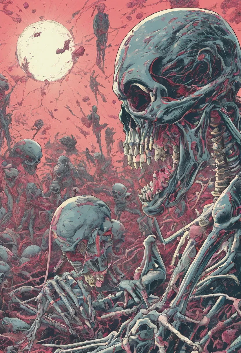 Masterpiece, highest quality, (high detail:1.2), creepy crner, multiple bodies, corpsets, rotten meat, broken bone, bones, skeleton ,rotten skin, zoombie, blood, creepy, death, horror, obscure , shadows, swamp, horrifying creatures body rotten, sharp objects, living death, zoombies, gore, rotten organs, guts, dark macabre, virus, viruses and spores, mutants, mutations, altered DNA, sunset, post-apocalyptic, amputations, trauma, beats, bites, lacerations, hematomas and teratomas, post-apocalyptic background.