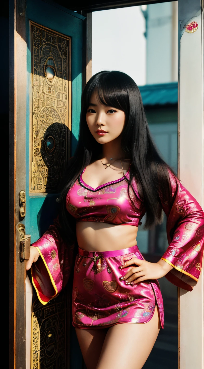 In the modern time tunnel,Calling the hearts of Chinese women,Open the door to retro。Treasure discovered in the 1970s,Colorful memories flow through clothes,Unique patterns weave the melody of time。Wear vintage robe,Chinese women enter the psychedelic 1970s,Look at breasts 1:3,The light of the rainbow shines in this city。Her existence becomes a song of time,Lead the people around you to follow the retro beats。Witness her throwback journey on social media,Charm surges。More and more souls are attracted by this melody that travels through time and space,hori'Like finding lost fragments of soul among vintage notes.。