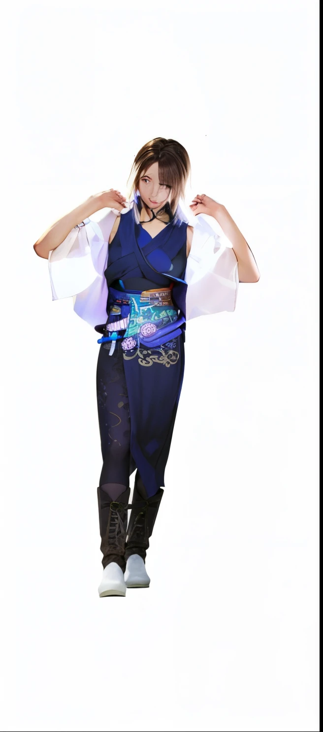 (masterpiece, best quality:1.3)
YunaFF10,  1girl, solo, looking at viewer, smile, short hair, blue eyes, skirt, brown hair, hair ornament, jewelry, underwear, green eyes, standing, full body, boots, detached sleeves, japanese clothes, bra, heterochromia, hakama, hakama skirt, blue hakama, purple hakama, yuna (ff10)