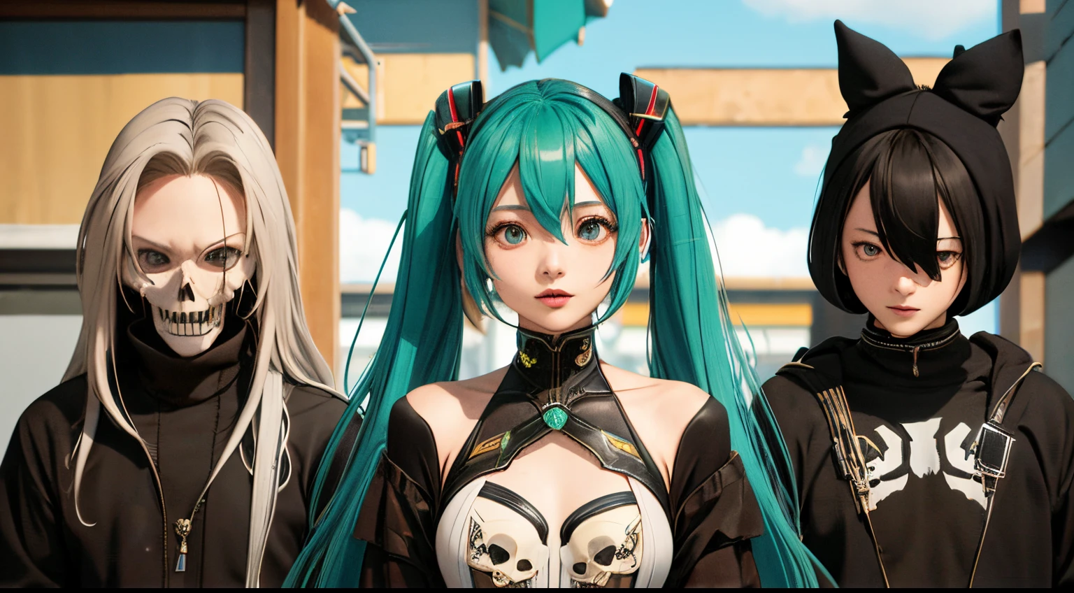 skull、miku hatsune、女の子1人、Green hair、Akame、the witch、skeleton、burial site、chies、highcontrast、colourfull