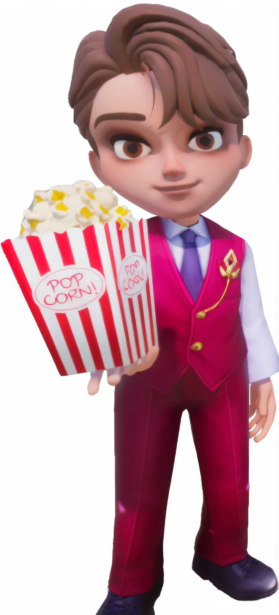 (tmasterpiece, Best quality:1.4), (The beautiful, Aesthetic, Exquisite, iintricate:1.2),((Best quality)), ((tmasterpiece)), (A high resolution:1.2), Close-up of cartoon character holding popcorn box, Valuigi as a real person, Guy in red overalls, stylized characters, cartoony shaders, detective, Octagon rendering, red tank top, White color blouse, cel shaded pbr