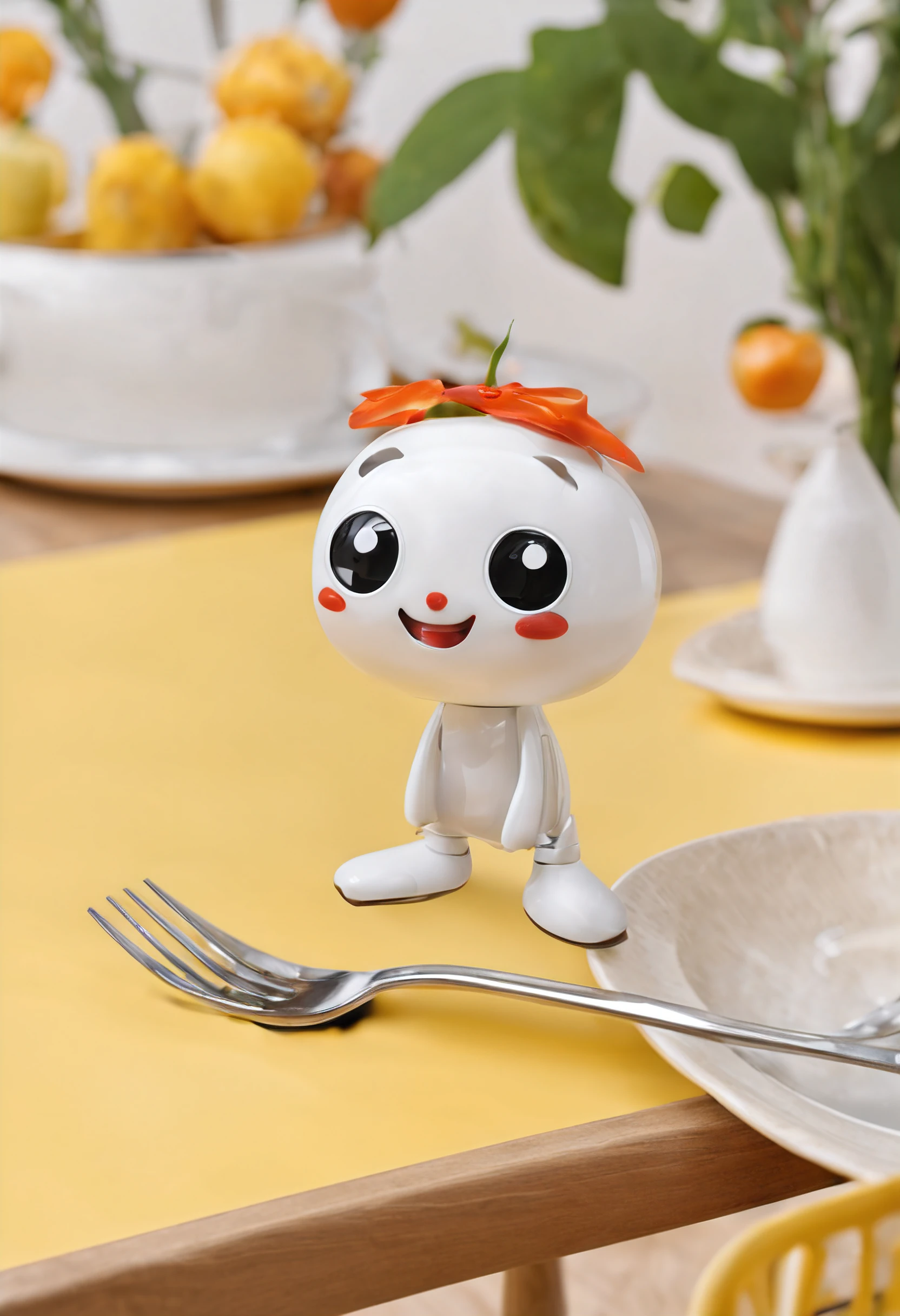 cute fork that has legs and talking on the table, kirching