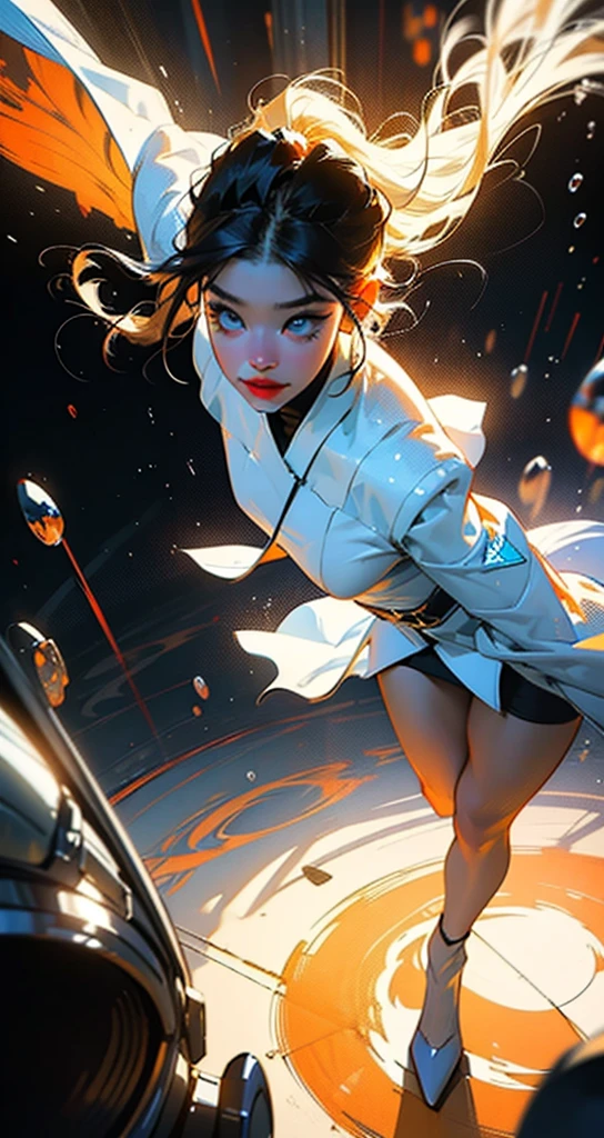 a glowing head made of glass and a glowing body made of glass, full body, long legs, amazing particles pulling out of the glass head and body, like droplets of glass floating, 8k highly detailed digital art, intricate artwork, octane render, mind-bending digital art, breathtaking digital art, 3d digital art, 8k hd wallpaper, volumetric lighting, highly reflective glass particles