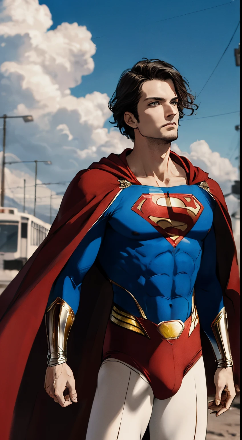 superman with a white suit, floating in manhattan, ultra detailed, 4k