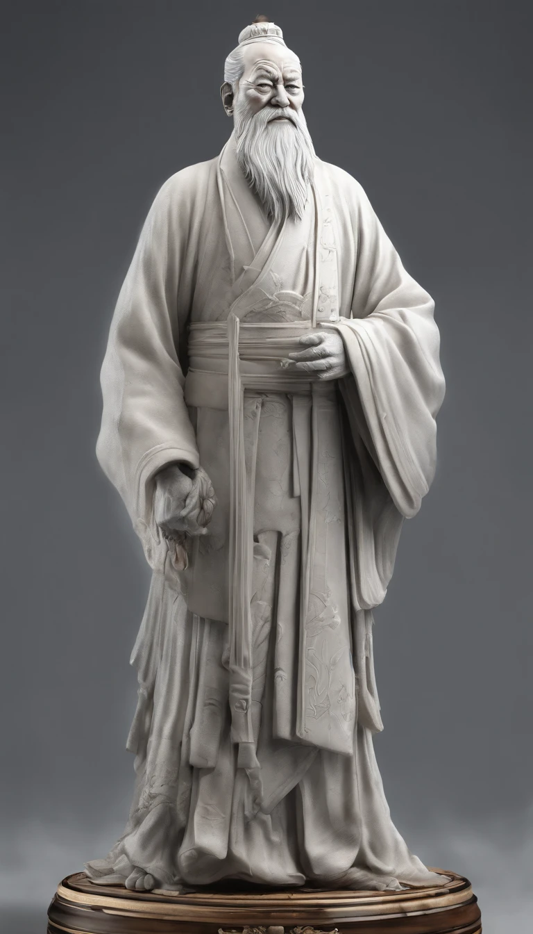 Old Man of the East,Taoist god statue front portrait(Statue of Confucius 1.0),Audience visual inspection,Immortal Wind Road Bone,White haired man。Off-white clothes。cyan blue background。hyper HD, retinas, tmasterpiece, Acura, Anatomically correct, Award-Awarded, high high quality, high detal, super detailing, ctextured skin, Best quality, A high resolution, 1080p, k hd, 4K, 8K, 16k。
