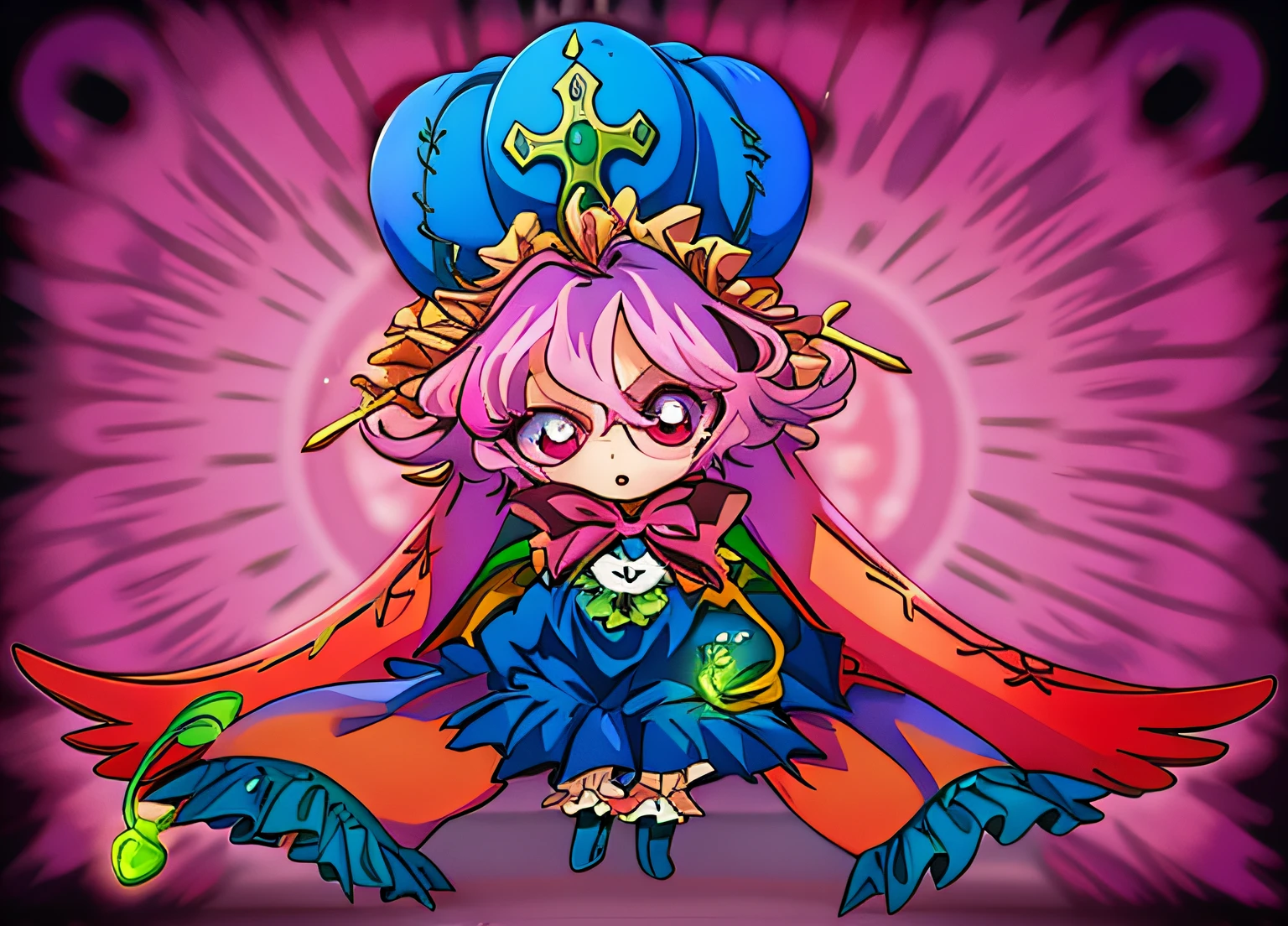 a cartoon image of a girl with pink hair and a purple dress, Chibi Monster Girl, , Touhou Charakter, Little Lolil, Portrait of a magical girl, Anime Monster Girl, Shalltear Bloodfallen, demon anime girl, Von Touhou, Splash Art Anime Loli, nicher clowncore, Shalltear von Overlord