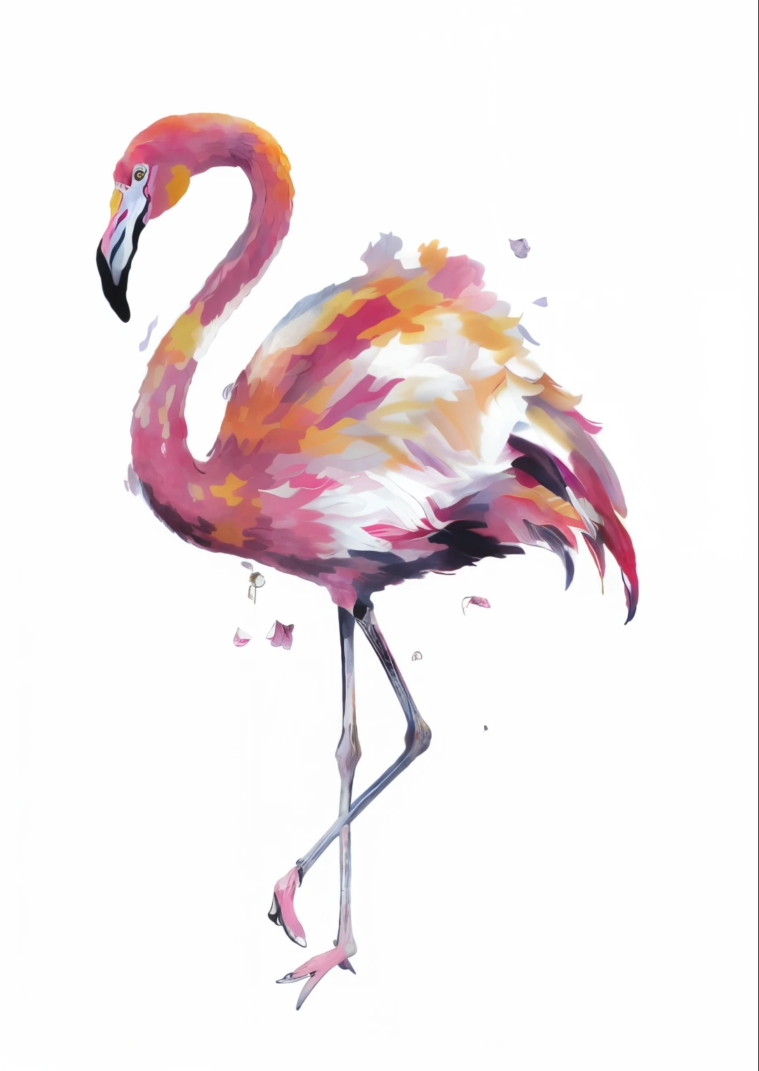 Drawing of pink flamingo standing on white background, flamingo, Dragon Flying Phoenix Dance, splash of color, painting illustration, flamingo, flamingo, drawn with photoshop, * splash of color *, a surreal bird, digital watercolor, Watercolor digital painting, the flamingo cafe, Add details, beautiful and graceful, Animal painting, beautiful painting of tall man, digitial painting