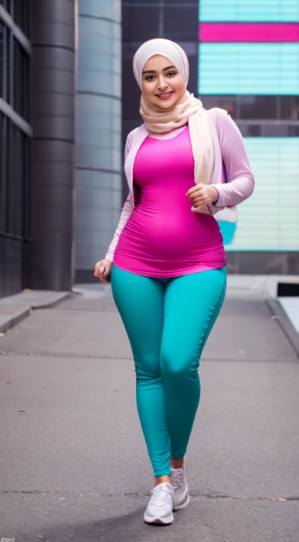 beautiful fat woman in hijab,
wearing trendy clothes, wearing tight pants, beautiful face, curvy body, sweet smile, detailed results, very good and clear quality, random background, 8k HD quality images