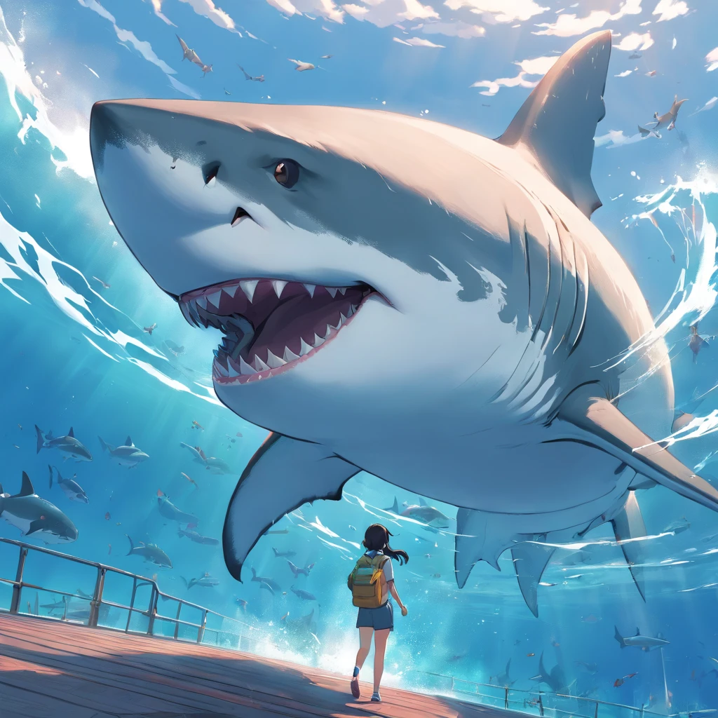 Great white shark,Cartoonish,Expose human pollution