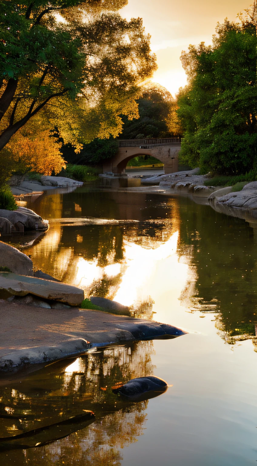 (lindo cenario,cherry tree,Gorgeous setting, colorful fish stream, The is very detailed, the sunset:1.2),ultra - detailed,naturey,serene,Calm,realisticlying:1.37, vivd colour, a warm color palette,gentlesoftlighting,tmasterpiece:1.2, HighDynamicRange,It's like a dream,peacful,Reflection in the water, EtherealBeauty, Delicate petals,charming scene of a,endless horizon,The light of the sun kissing,Picturesque,the golden hour,tranquilbeauty,stunning views,peacful,A majestic,Meticulous attention to detail,calm atmosphere, Idyllic setting, peacful, A harmonious blend of colors, immersive experience
