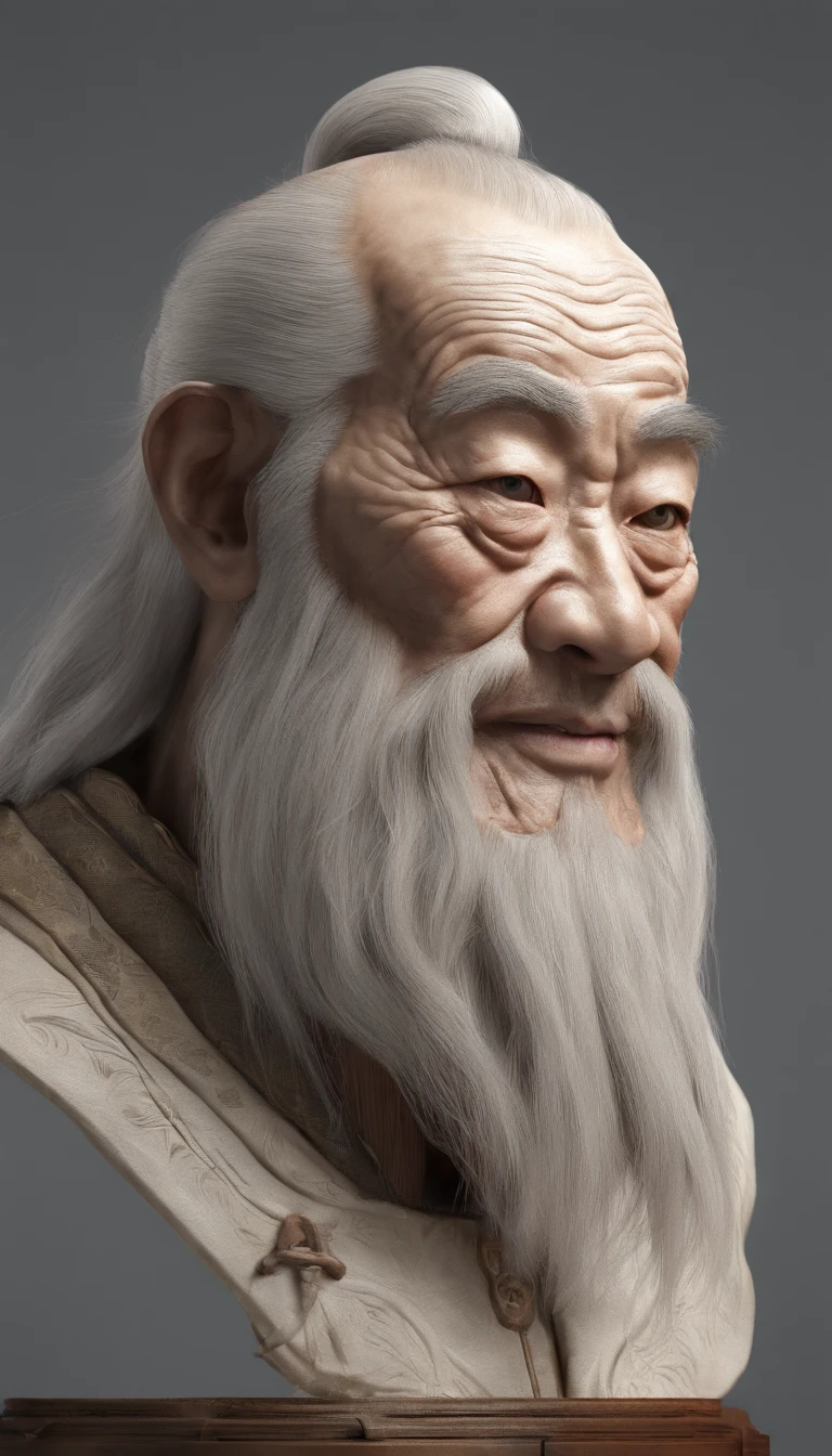 Old Man of the East,Frontal portrait of ancient Chinese figures(Portrait of Confucius 1.0),Visual inspection of the audience,Immortal Wind Road Bone,White haired man。ginger clothes。Pastel background。hyper HD, retinas, tmasterpiece, Acura, Anatomically correct, Award-Awarded, high high quality, high detal, super detailing, ctextured skin, Best quality at best, A high resolution, 1080p, k hd, 4K, 8K, 16k。