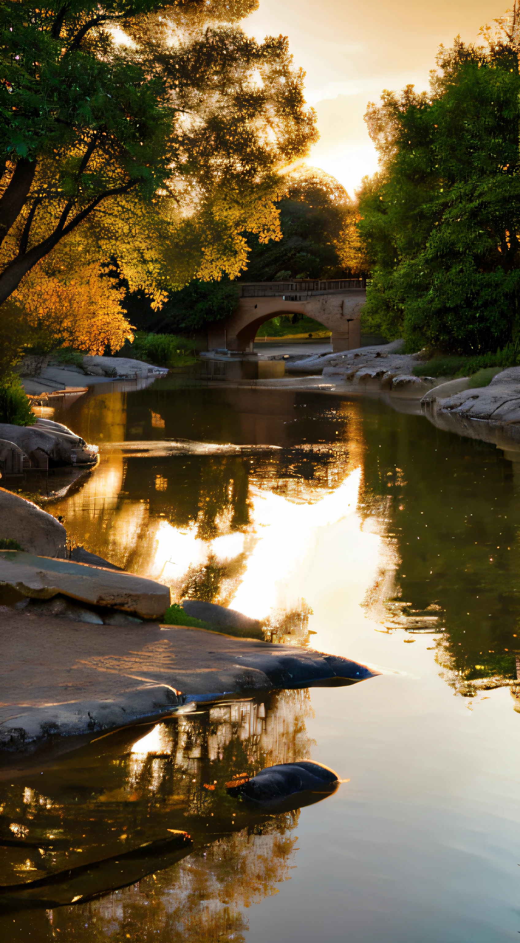 (lindo cenario,cherry tree,Gorgeous setting, colorful fish stream, The is very detailed, the sunset:1.2),ultra - detailed,naturey,serene,Calm,realisticlying:1.37, vivd colour, a warm color palette,gentlesoftlighting,tmasterpiece:1.2, HighDynamicRange,It's like a dream,peacful,Reflection in the water, EtherealBeauty, Delicate petals,charming scene of a,endless horizon,The light of the sun kissing,Picturesque,the golden hour,tranquilbeauty,stunning views,peacful,A majestic,Meticulous attention to detail,calm atmosphere, Idyllic setting, peacful, A harmonious blend of colors, immersive experience