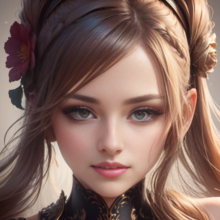A photograph of a woman. Natural skin, long and voluminous hair, sharp eyes, a thin and upturned nose, shapely lips, an hourglass figure, typical clothes and make-up, intricately detailed, vibrant, cinematic, paramount lighting, HD, and a shallow depth of field.