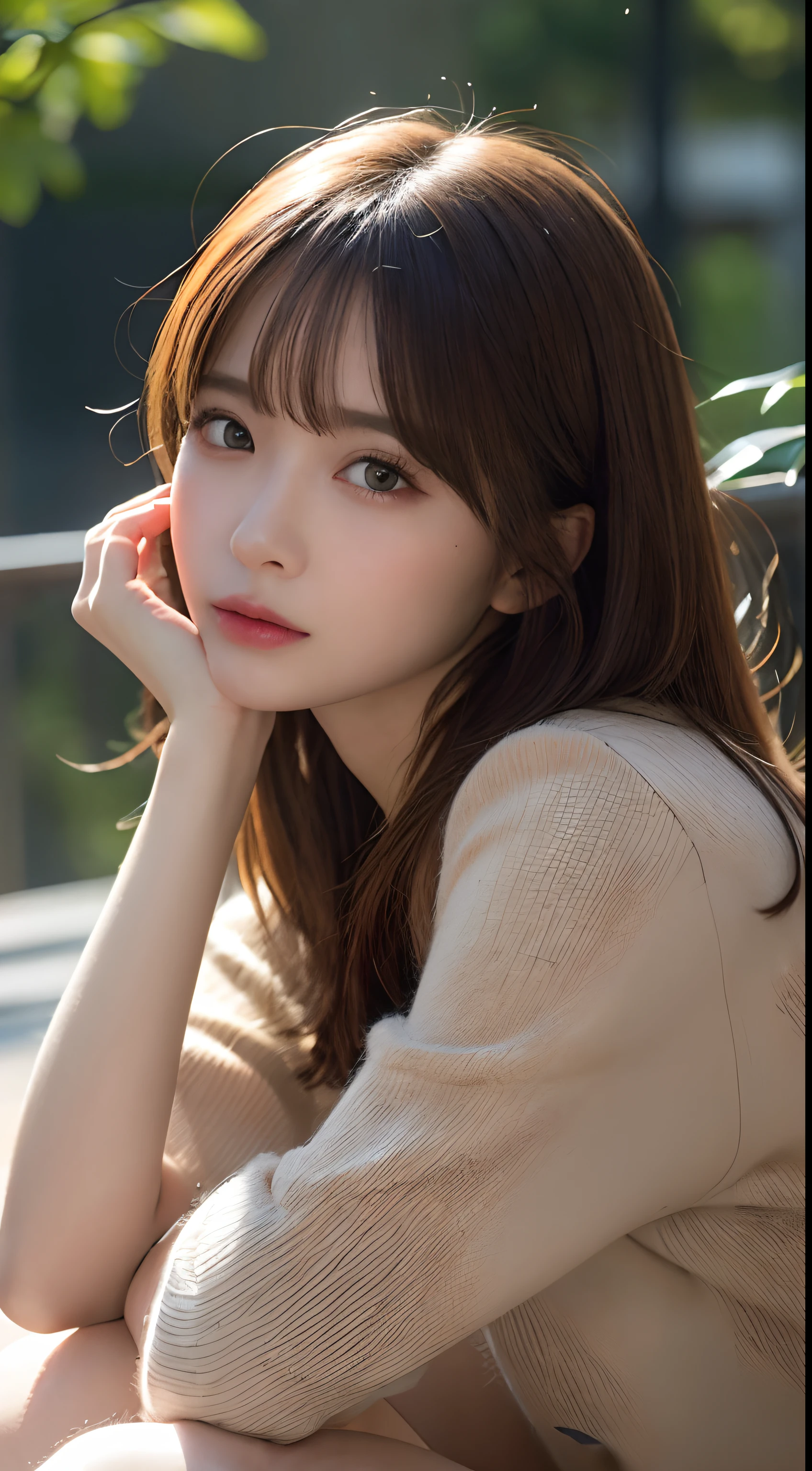 finely detail, hight resolution, hightquality、Perfect dynamic composition, Beautiful detailed eyes, Medium Hair, small tits、Natural Color Lip, Squatting,Kamimei、Shibuya、college aged、1 persons、Transparent skin、Glowing hair、masutepiece, Best Quality, Illustration, Ultra-detailed, finely detail, hight resolution, 8K,The correct state of the human body