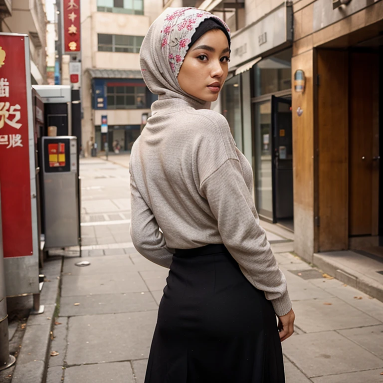 Hijab, chinese, sweater, sexy, from behind