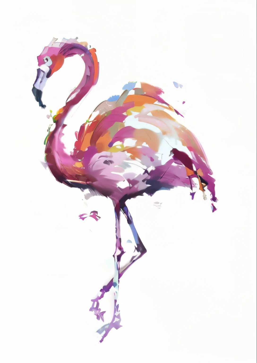Drawing of pink flamingo standing on white background, flamingo, Dragon Flying Phoenix Dance, splash of color, painting illustration, flamingo, flamingo, drawn with photoshop, * splash of color *, a surreal bird, digital watercolor, Watercolor digital painting, the flamingo cafe, adddetail, beautiful and graceful, Animal painting, beautiful painting of tall man, digitial painting