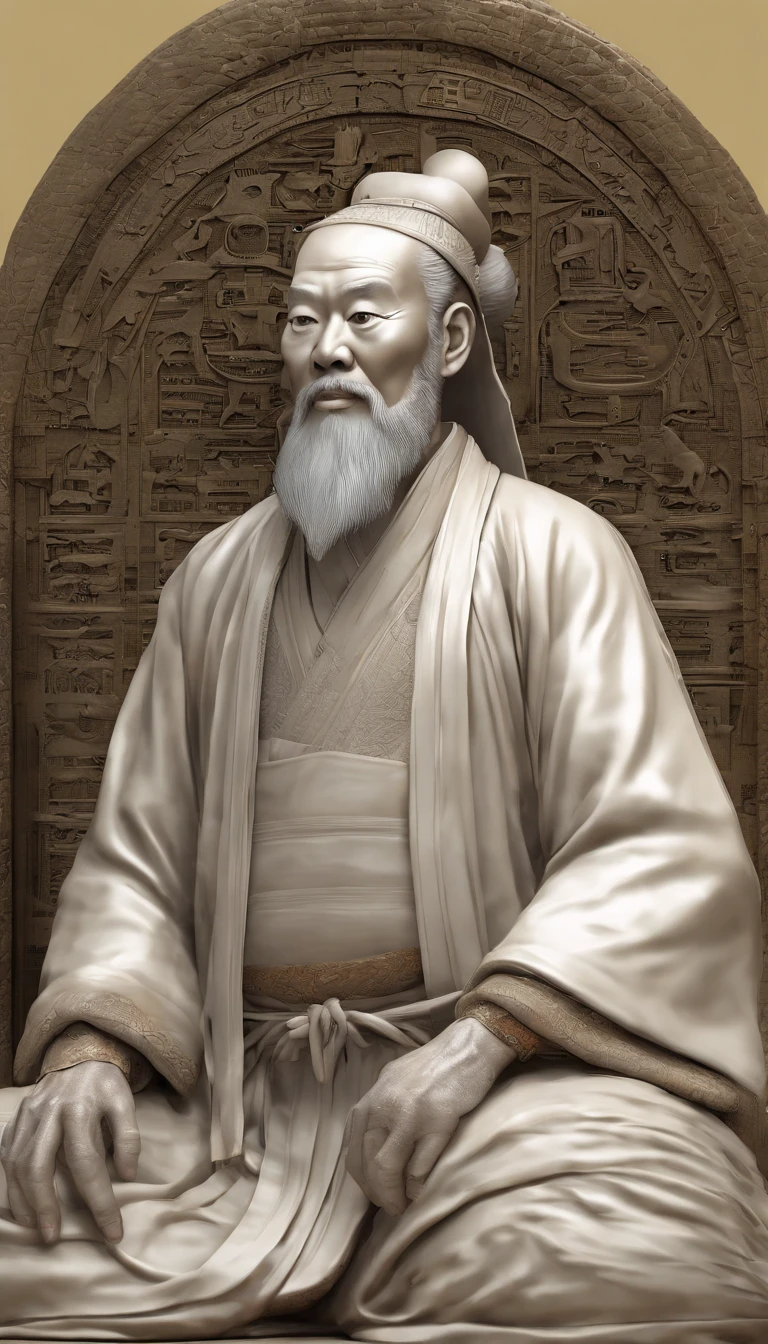 Old Man of the East，Frontal portrait of ancient Chinese figures（Portrait of Confucius 1.0），Audience visual inspection（Lens perspective），White haired man，hair-bun，no headwear。ginger clothes。Light yellow background（Drawing paper texture 1.5）。hyper HD, retinas, tmasterpiece, Acura, Anatomically correct, Award-Awarded, high high quality, high detal, super detailing, ctextured skin, Best quality, A high resolution,k hd, 4K, 8K, 16k。