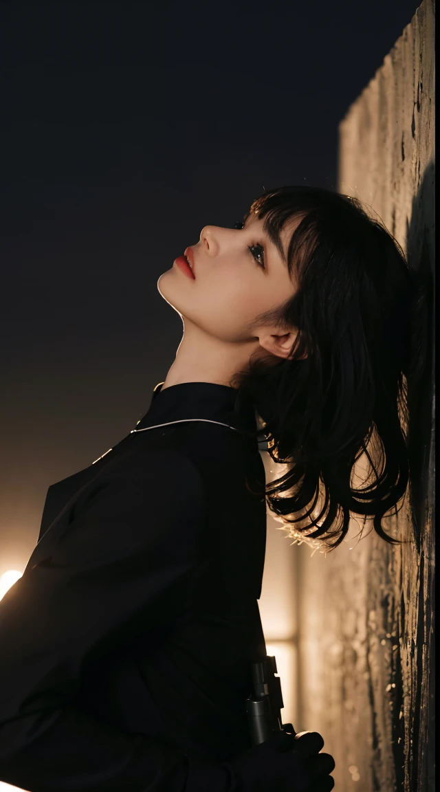(Mastro:1.2,Best Quality,ultra-detailliert,Powerful backlight:1.3,silhuette:1.45),, , //Character, 1 Solo Female Mercenary,Phantasma Concha Motoko Kusanagi,Umu Orjo Vermelho Brilihante:1.2,Expression killer look,looking at the city.Terno preto letter apertado:1.2, Hand holding a huge anti-tank rifle (Winchester Williams .50),Standing Pose,(Looking up angle:1.35), , //Retagarda, At night, it returns to the ground on the roof of a building.:1.2,,8K,unrealengine5.units.octanerender