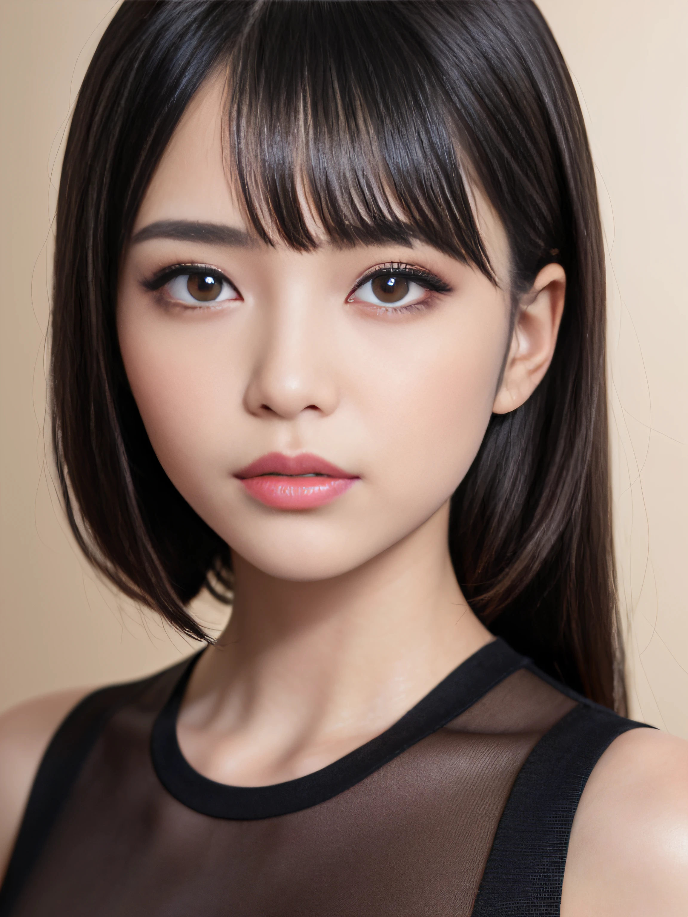 One Japan Woman、32K, Raw photo, Photorealistic: 1.25), (Lip gloss, Eyelashes, Glossy face, Glossy skin, Best Quality, Ultra High Resolution, depth of fields, chromatic abberation, Caustics, Moisturized lips, Ultra cropped face, Shining Detail Eyes, Black hair, Semi-long, Fashionable, Tight knit dresses, Sheer