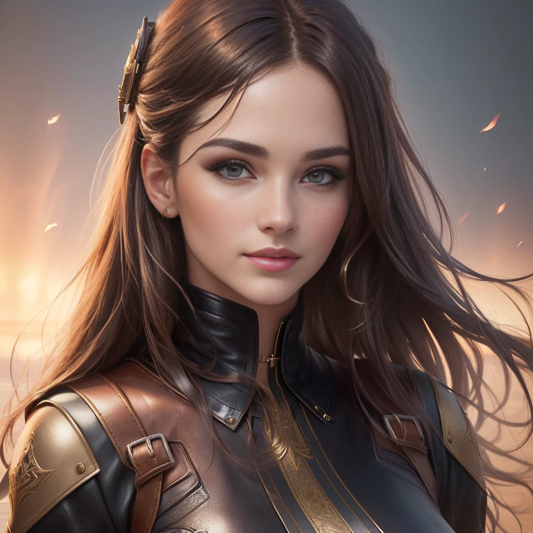 Portrait of a beautiful woman, ideal female face, quality (photorealistic style, UHD, 16k, textured leather, high resolution)