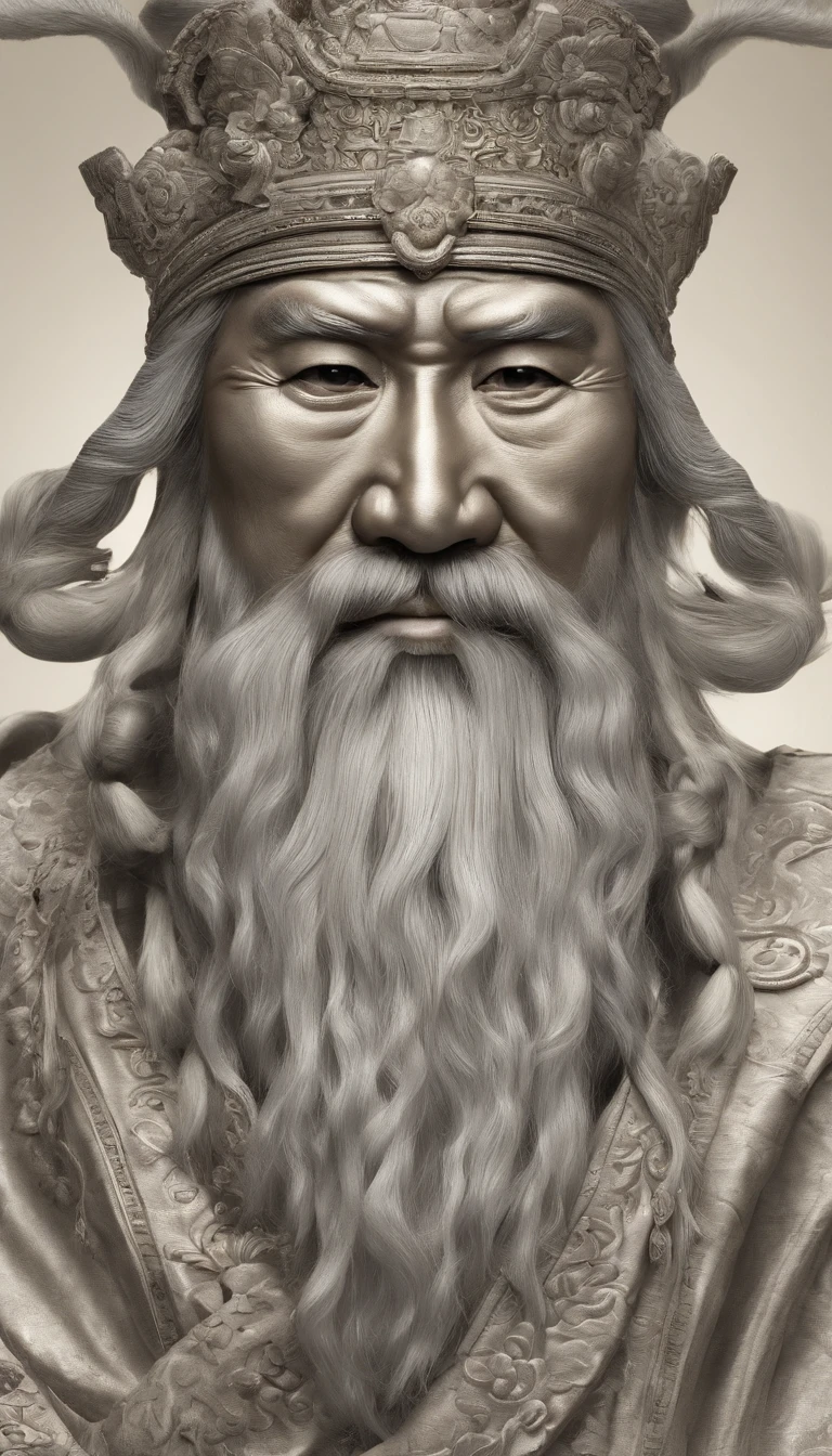Old Man of the East,Frontal portrait of ancient Chinese figures(Portrait of Confucius 1.0),Audience visual inspection(facing at the camera),White haired man,hair-bun,no headwear,hair tying up。yellow clothing。solid color backdrop(Drawing paper texture 1.5)。hyper HD, retinas, tmasterpiece, Acura, Anatomically correct, Award-Awarded, high high quality, high detal, super detailing, ctextured skin, Best quality, A high resolution,k hd, 4K, 8K, 16k。