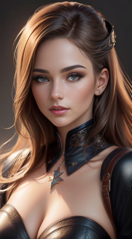 Portrait of a beautiful woman, ideal female face, quality (photorealistic style, UHD, 16k, textured leather, high resolution)