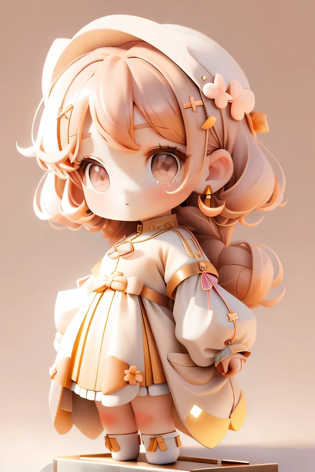 girl with, Chibi、amber, , medium pastel beige, luxury fabrics, dithering, Far-reaching,Looking at Viewer