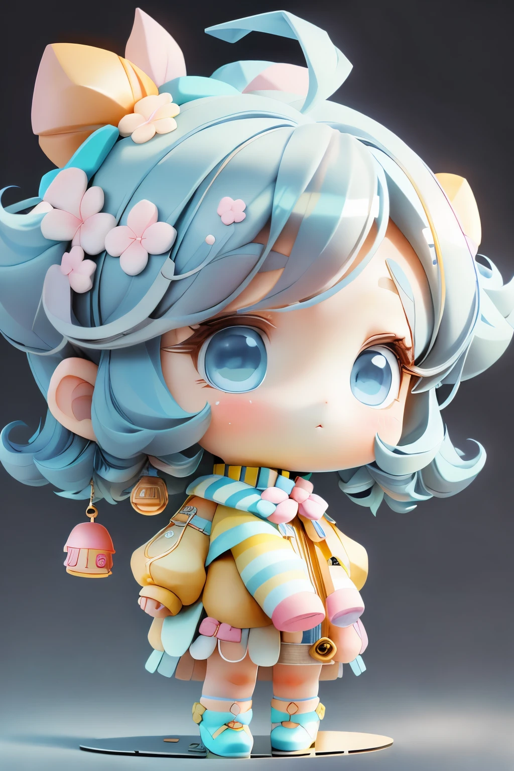girl with, Chibi、amber, , medium pastel blue, luxury fabrics, dithering, Far-reaching,Looking at Viewer, Striped