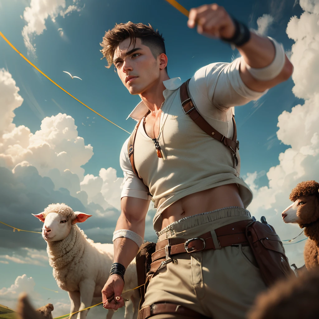 David is a young sheep shepherd who protects the flock with a slingshot and throws stones.. --auto --s2