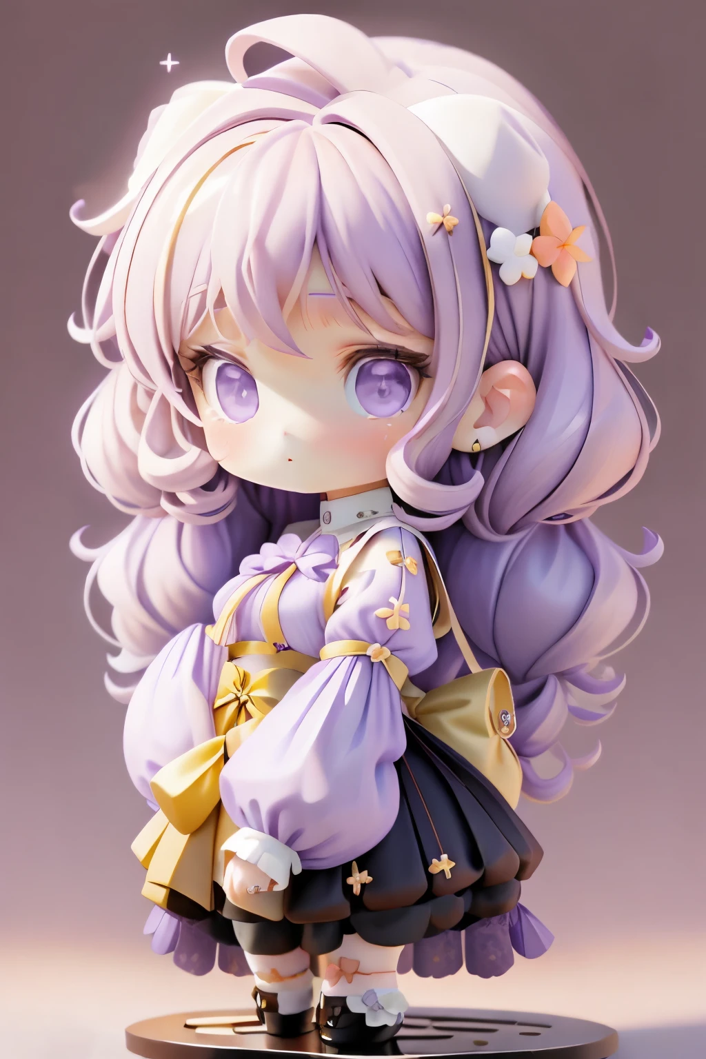 girl with, Chibi、amber, , medium pastel violet, luxury fabrics, dithering, Far-reaching,Lucki Violet at Viewer