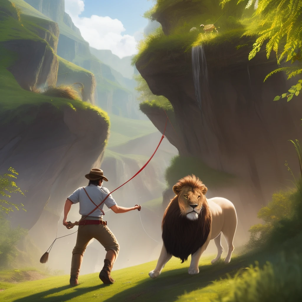 David is a young sheep herder defeating a lion with a slingshot --auto --s2