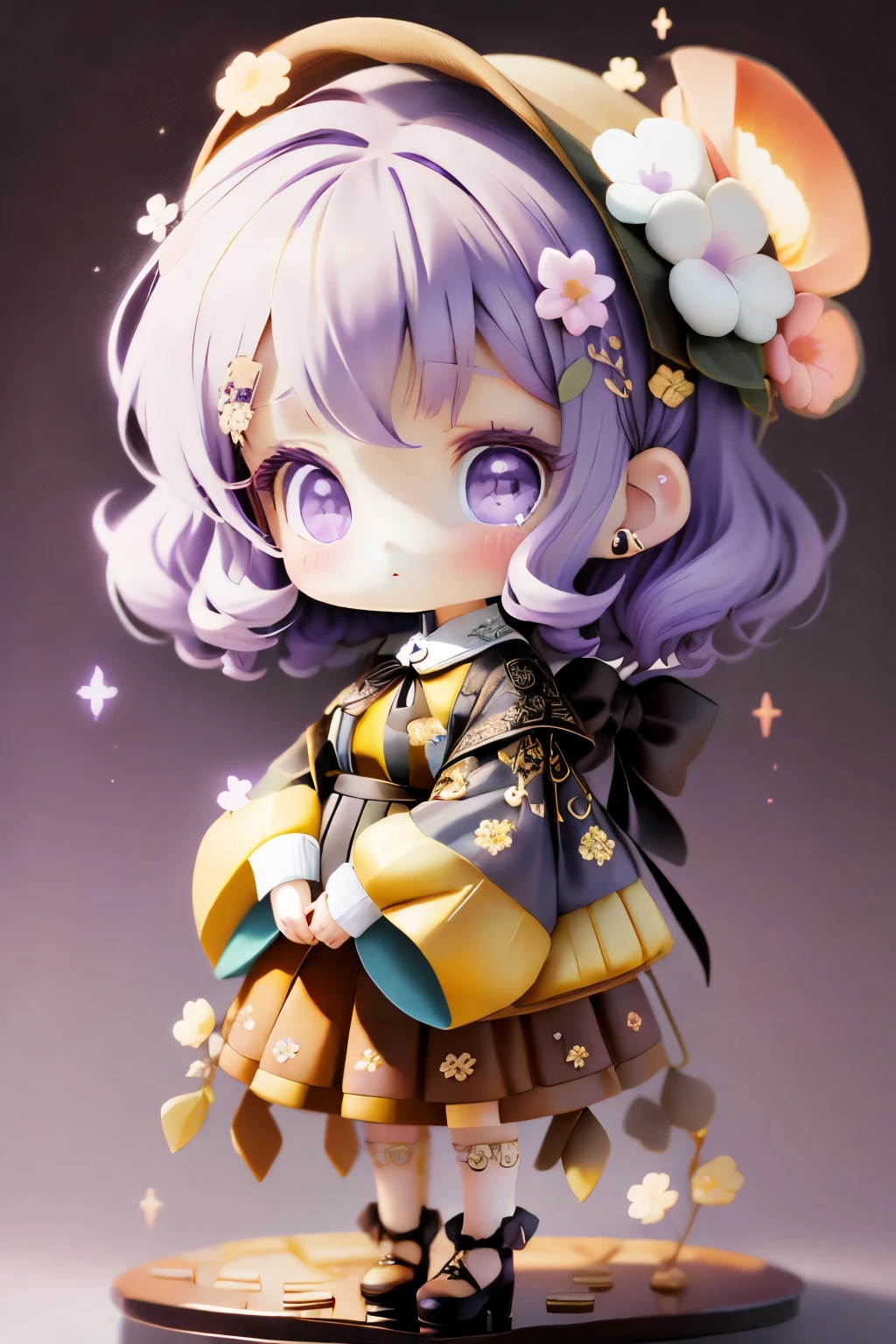 girl with, Chibi、amber, , medium pastel violet, luxury fabrics, dithering, Far-reaching,Lucki Violet at Viewer