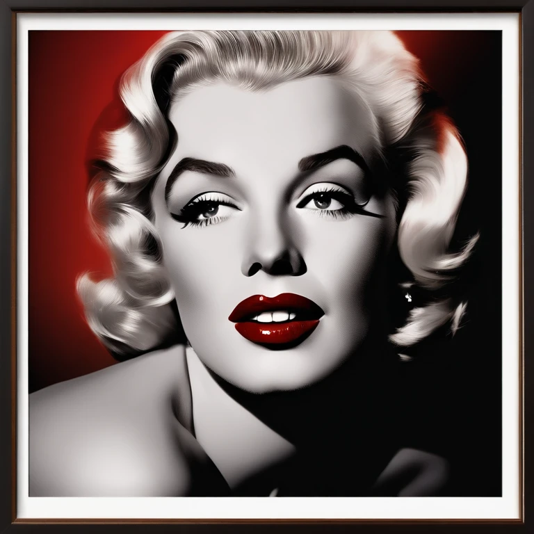 Marilyn Monroe has bleached blonde hair, plump red lips and a mole on the upper corner of her lip on the right side of her cheek. ,original,Marilyn Monroe has bleached blonde hair, plump red lips and a mole on the upper corner of her lip on the right side of her cheek. ,face,photo