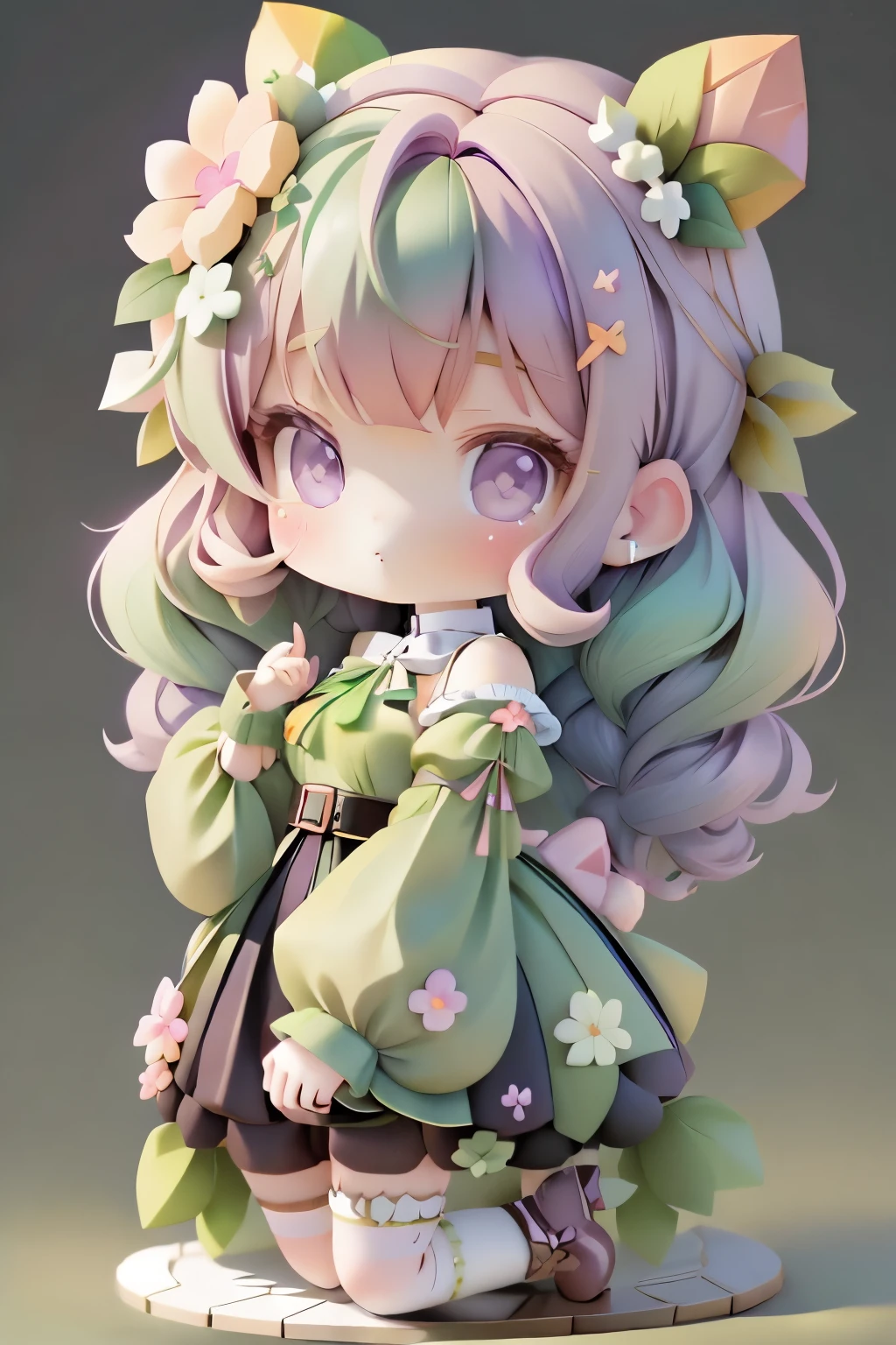 girl with, Chibi、amber, , medium pastel peppermint green, luxury fabrics, dithering, Far-reaching,Lucki Violet at Viewer