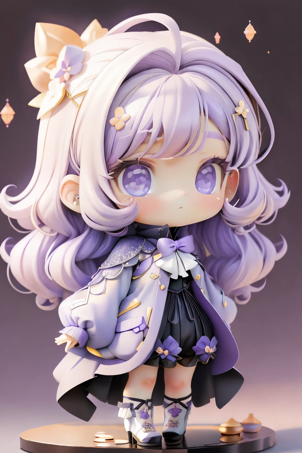 girl with, Chibi、amber, , medium pastel violet, luxury fabrics, dithering, Far-reaching,Lucki Violet at Viewer