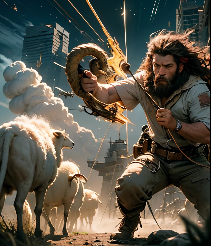 David is a young sheep herder defeating a lion with a slingshot --auto --s2