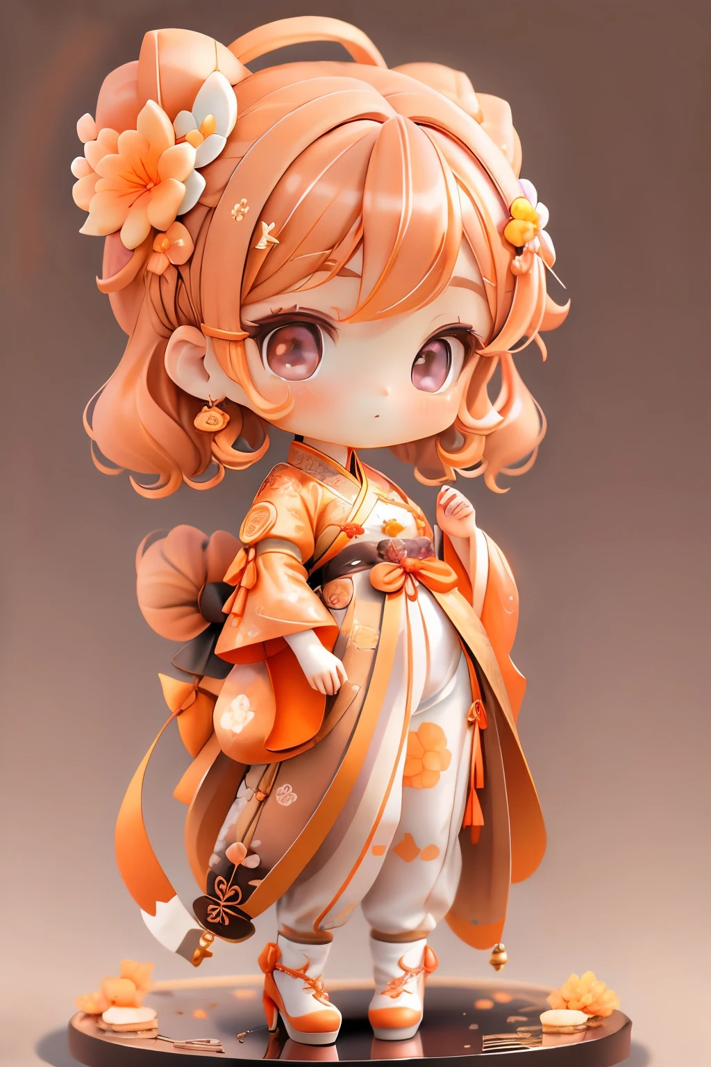 girl with, Chibi、amber, , medium pastel orange, luxury fabrics, dithering, Far-reaching,Lucki Violet at Viewer、Hanfu